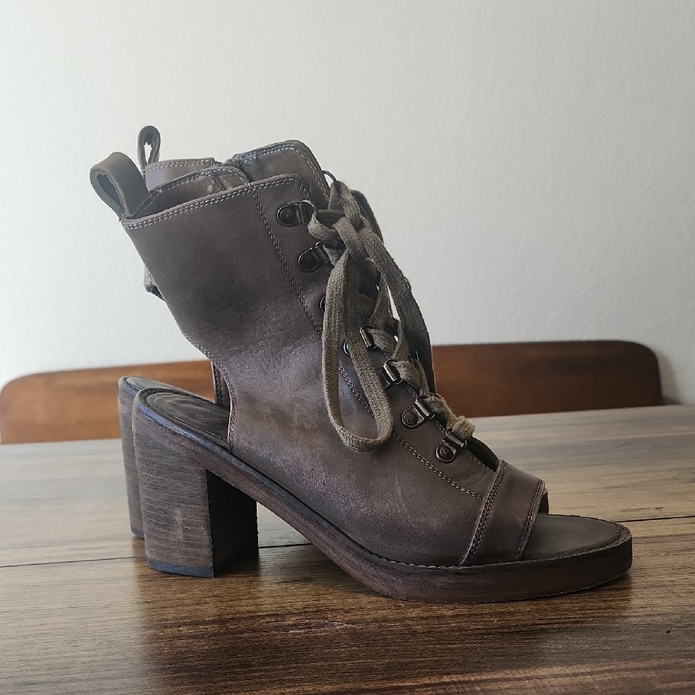 Free People City Of Lights Lace Up Heels Sandals In Brown Leather Size 39 9